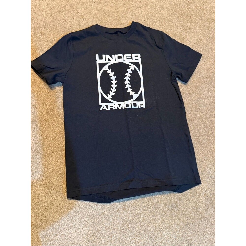 Youth Boys Under Armour Black Short-Sleeve Baseball Graphic Tee Medium